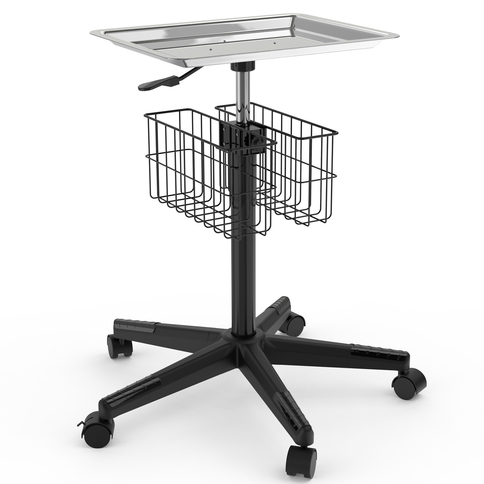 Stainless Steel Tray on Wheels, Height Adjustable Tray Trolley for Salon, Tattoo