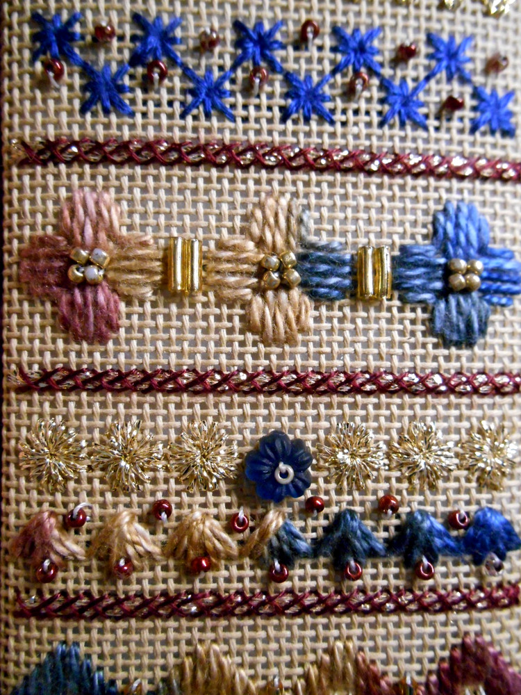 Vintage Handmade Needlepoint Stand-up Shelf Sitter SAMPLER Completed 7"