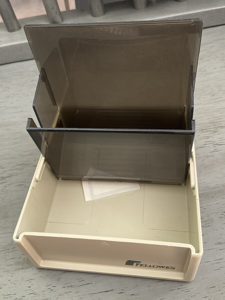 Vintage Fellowes Plastic Floppy Disk Diskette Fan File Box Beige Storage