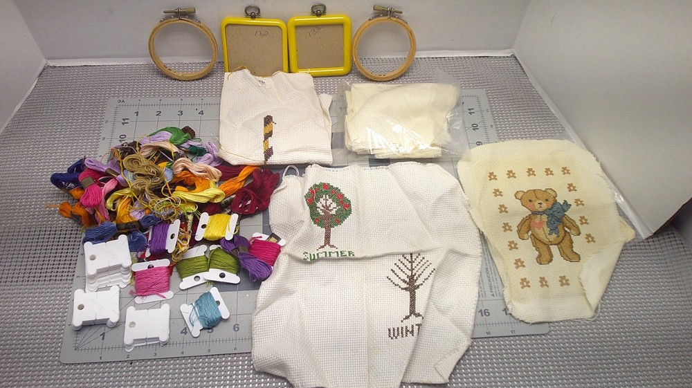 Cross Stitch Multi-Item Lot  Rings Frames Thread Small Approx. 3"