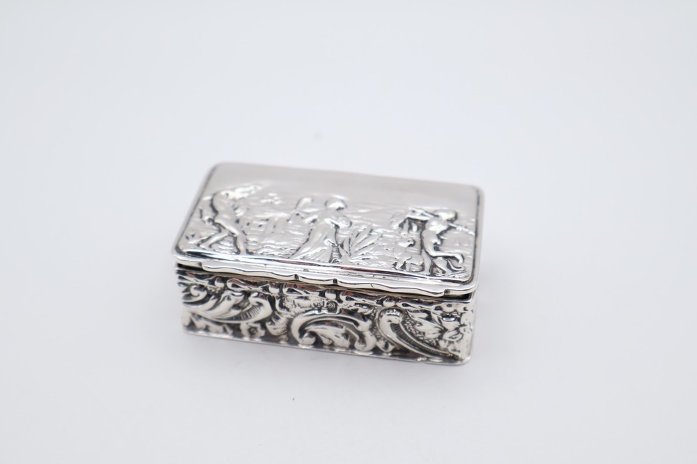 Lovely Antique Solid Silver Box with Scenery Hallmarked Chester 1902