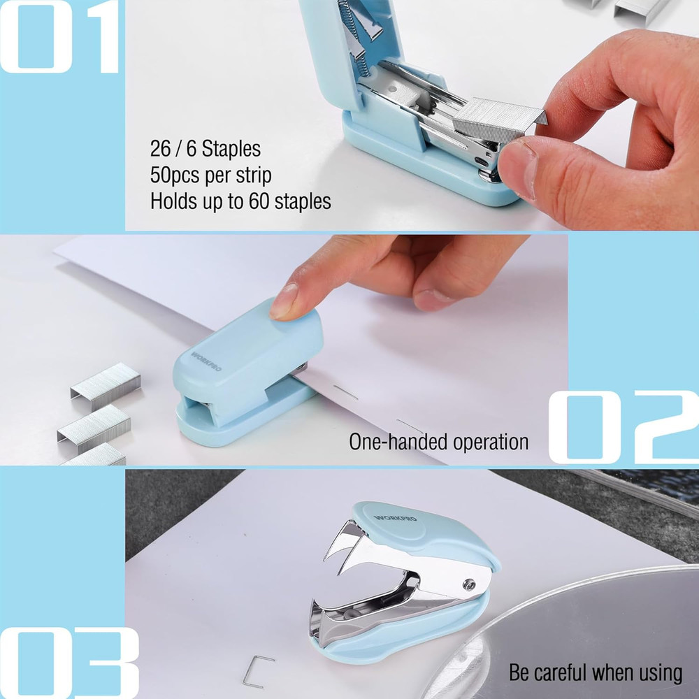 Mini Stapler with Staples, Blue Stapler Set Includes Two Small Staplers, One Sta