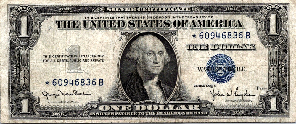 1935-D $1 Silver Certificate Star Note FR. 1613* VF