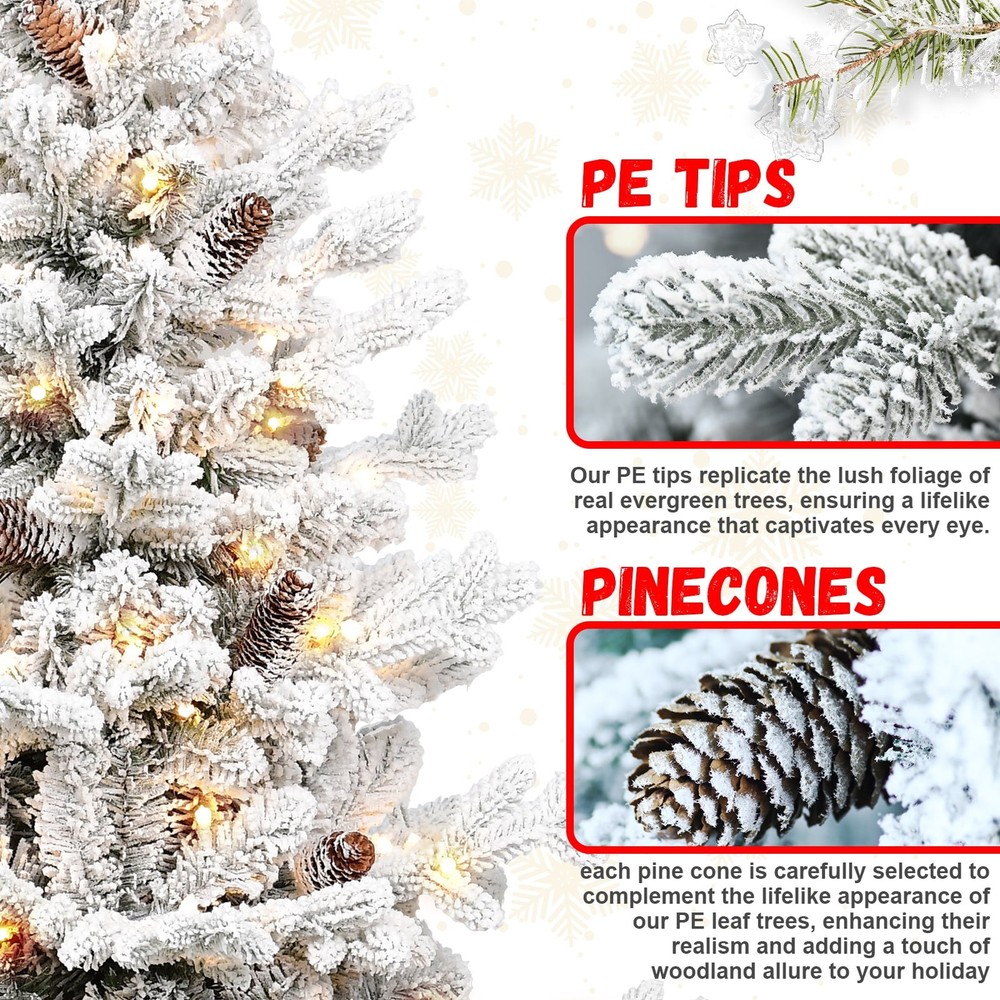 4.5Ft Pre-lit Potted Christmas Tree Snow Flocked Small Artificial Tree&150 light