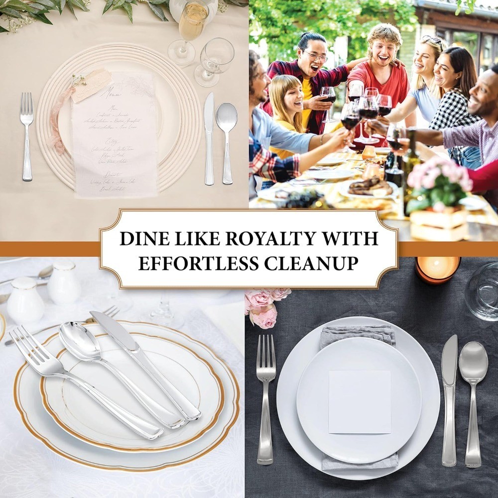 Heavy Duty Disposable Plastic Soup Spoons Shiny Silverware Flatware for Parties