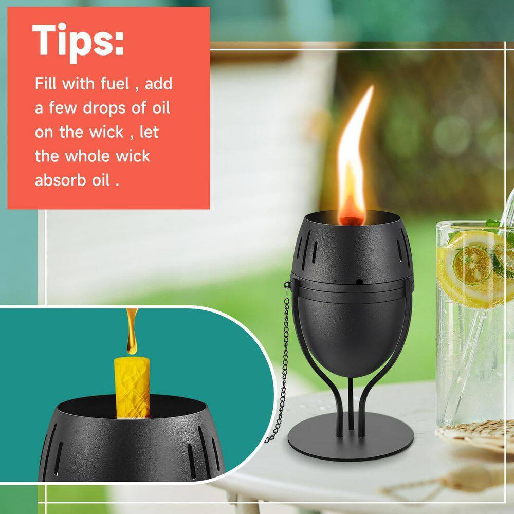 14 Oz. Black Metal Tabletop Torches Outdoor Decorative Flame Lantern Refillable