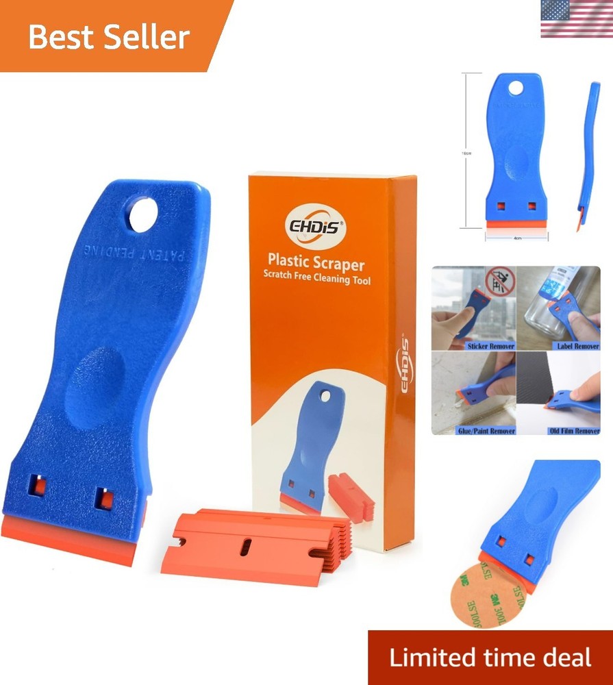 1.5" Plastic Razor Scraper with 10pcs Double Edged Plastic Blades for Removin...