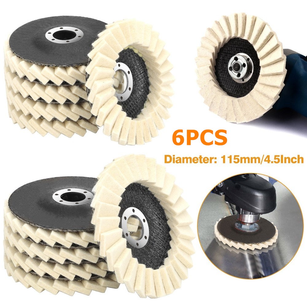 6PCS Wool Polishing Wheel Buffing Pads Flap Disc For Metal Wood Angle Grinder
