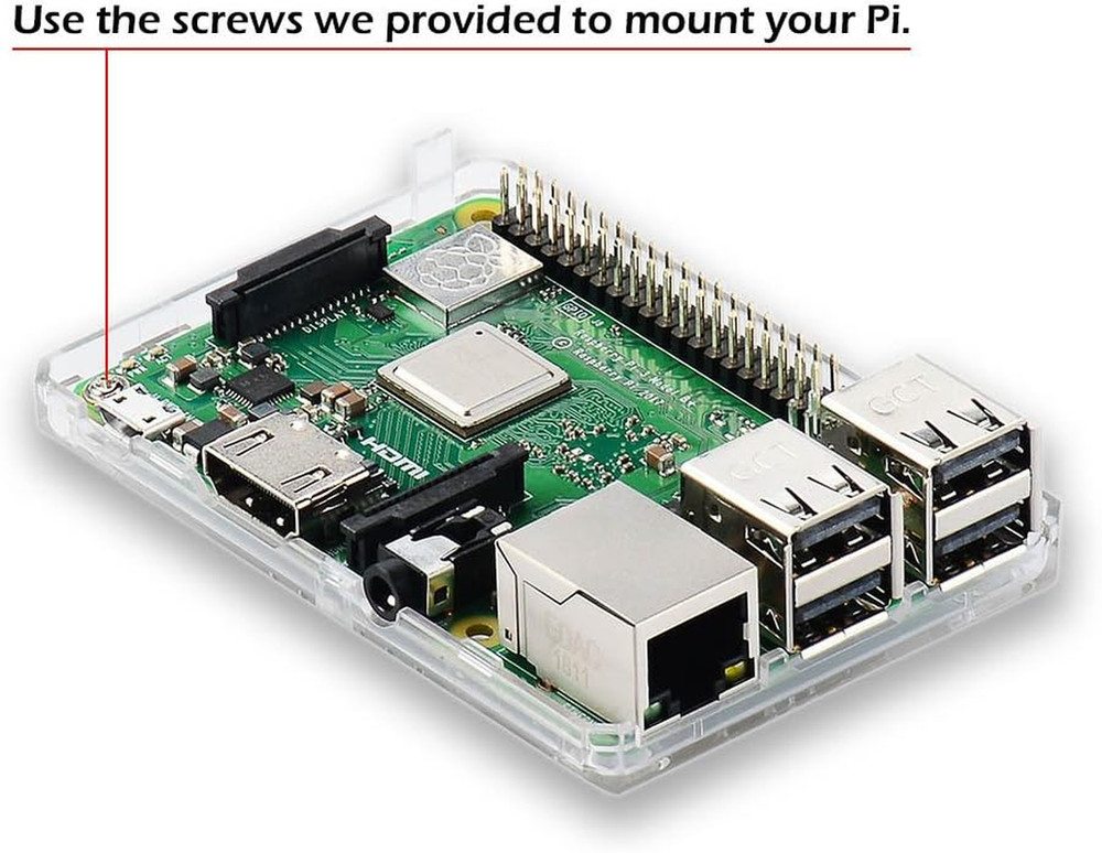 Raspberry Pi 3B+ Case - Transparent with Heatsink - Access to All Ports