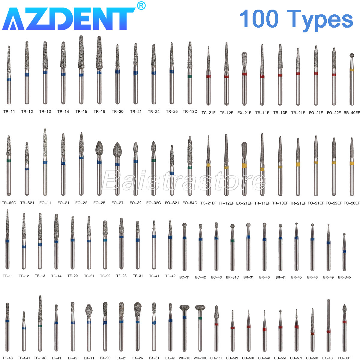 AZDENT Dental FG Diamond Burs for High Speed Handpiece Friction Grip 5pcs/pack