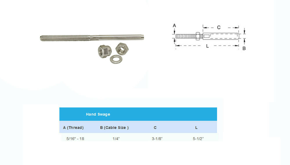 50PC 5/16"-14 RIGHT Cable End Fitting Railing Rail Hand Swage Threading Type 316