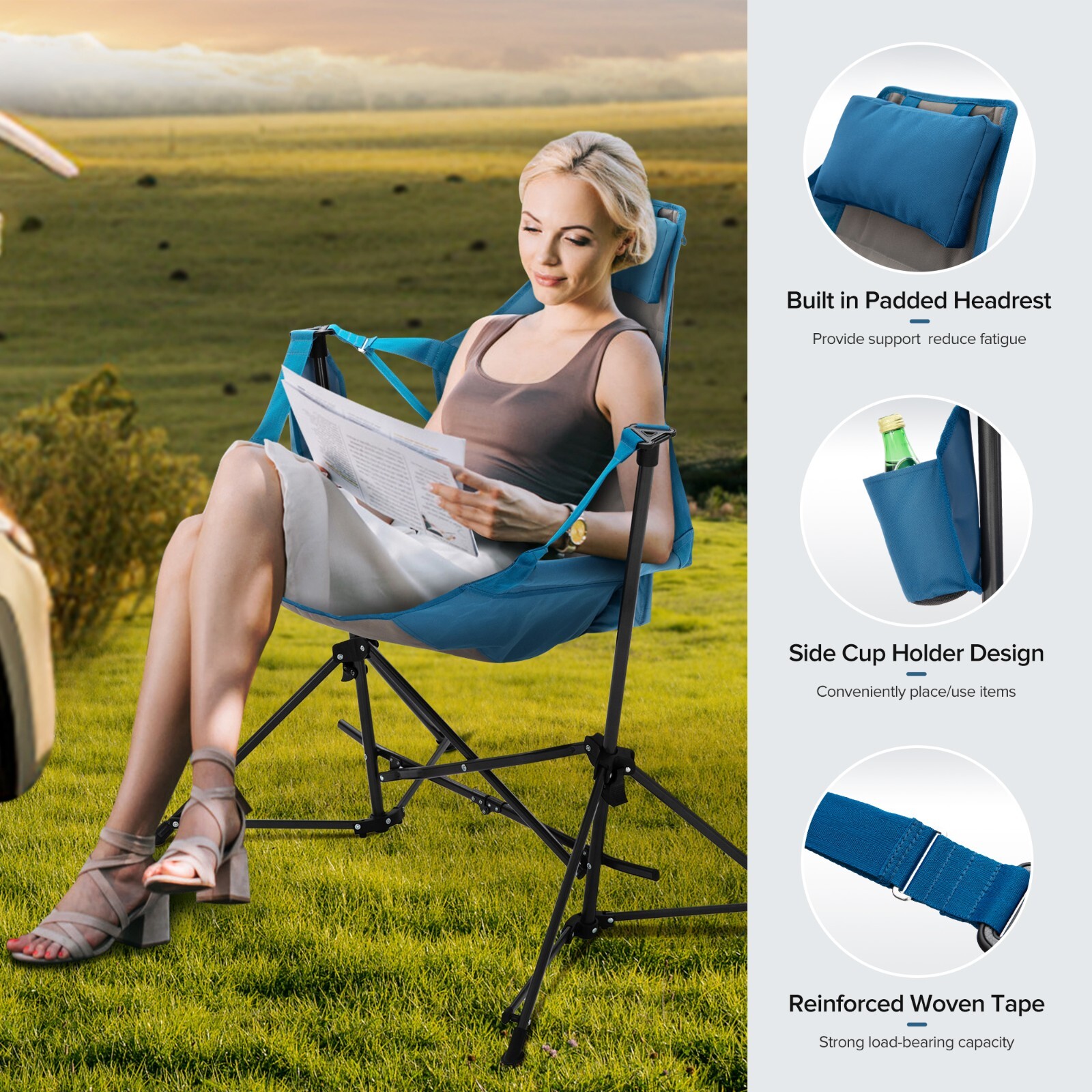 Swinging Hammock Chair Portable Folding Outdoor Camping Swing Chairs w/Carry Bag