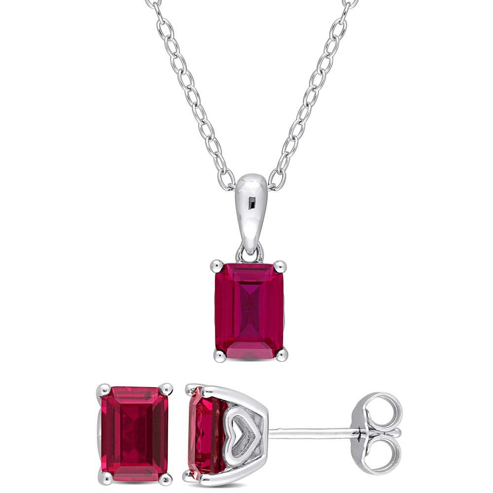 Amour Sterling Silver Emerald-Cut and Octagon Created Ruby Earrings & Pendant