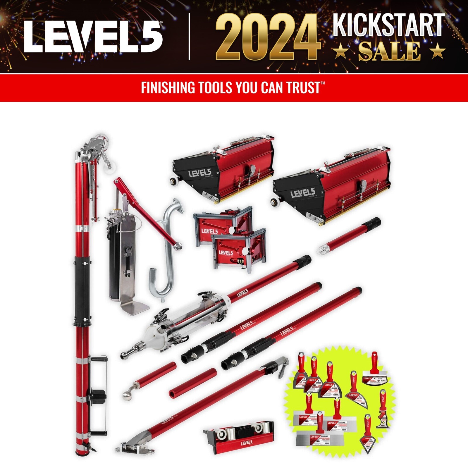 LEVEL5 MEGA Drywall Taping and Finishing Set, Ext. Handles + MiniShot | 4-685P