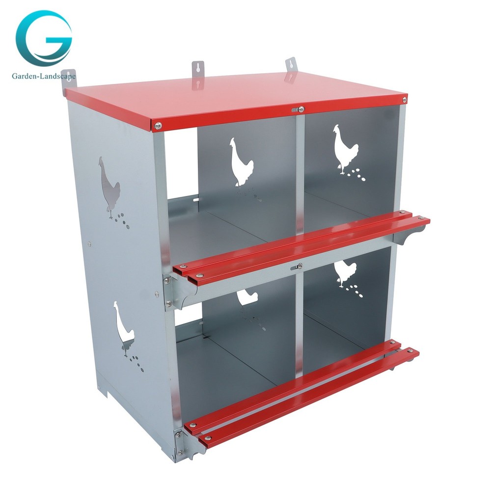Durable Poultry Nest Box 4 Compartment Chicken Nesting Box Metal Wall Mount