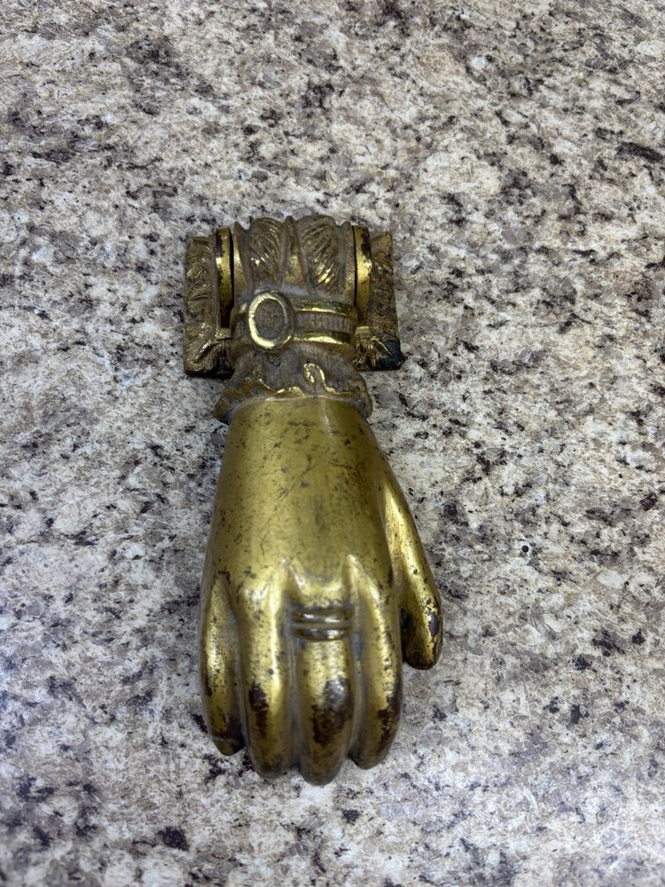 Vintage Solid Brass Hand on Ball Door Knocker NICE