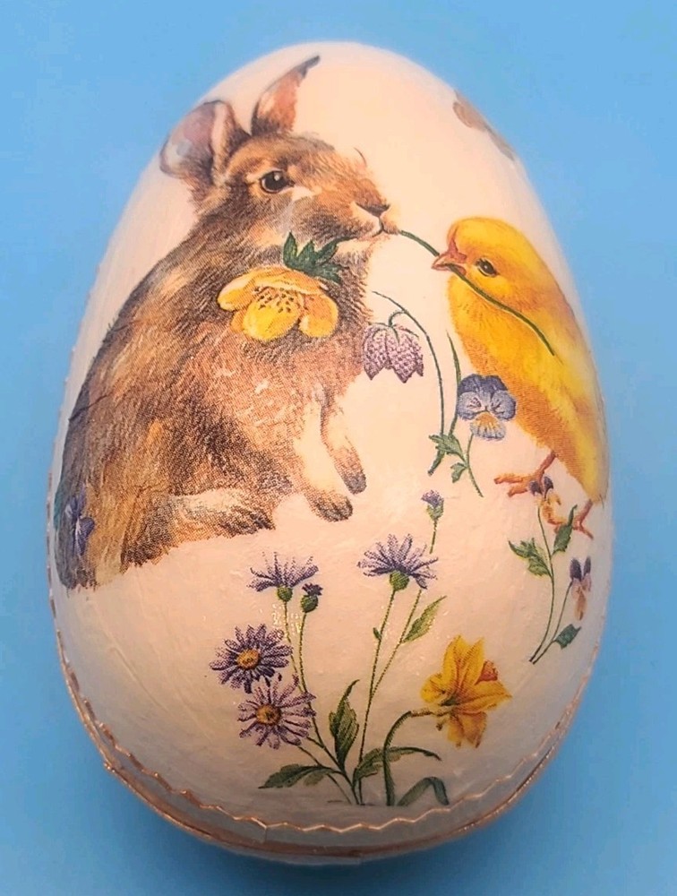 2 Hand Painted Decoupage Paper Mache Easter Egg Container Boxes Victorian Style