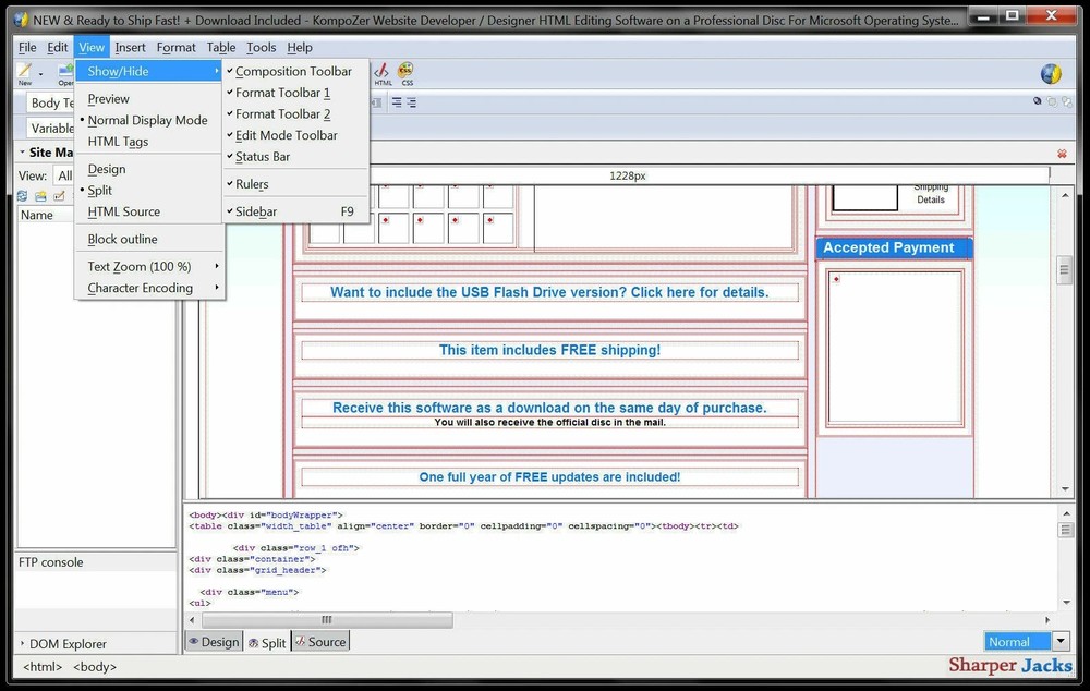 KompoZer Website Developer / Designer HTML Editing Software for Windows on USB