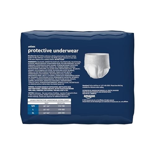 Amazon Basics Unisex Protective Underwear, Overnight Absorbency, Large, White