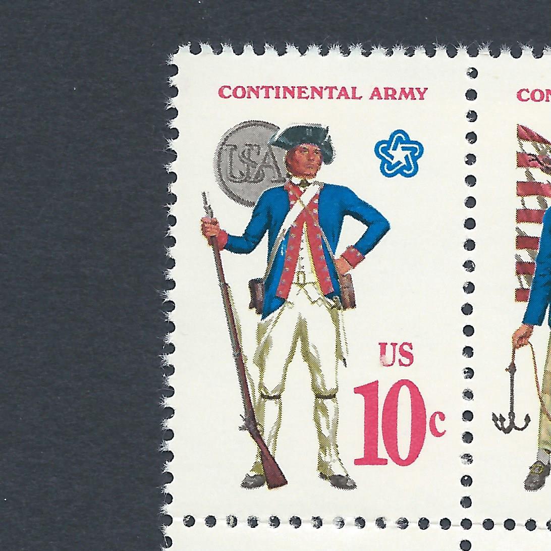 Revolutionary War Soldiers & Sailor Uniforms Mint Set of 4 Stamps 50 Years Old!
