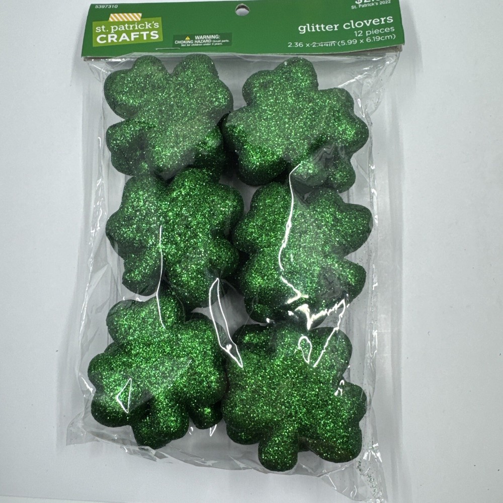 St Patrick’s Day Glitter Leaf Clover Decor-12pc