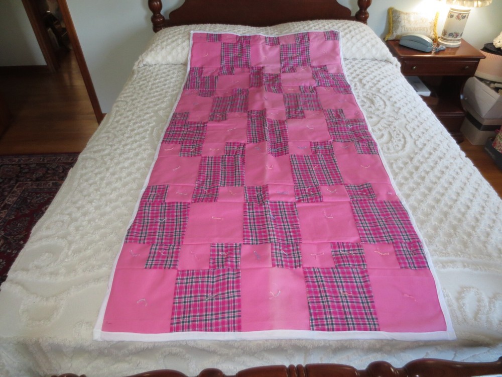 HANDMADE Signed CONGRATULATIONS! Tied PATCHWORK QUILT THROW - 33-1/2" x 69"