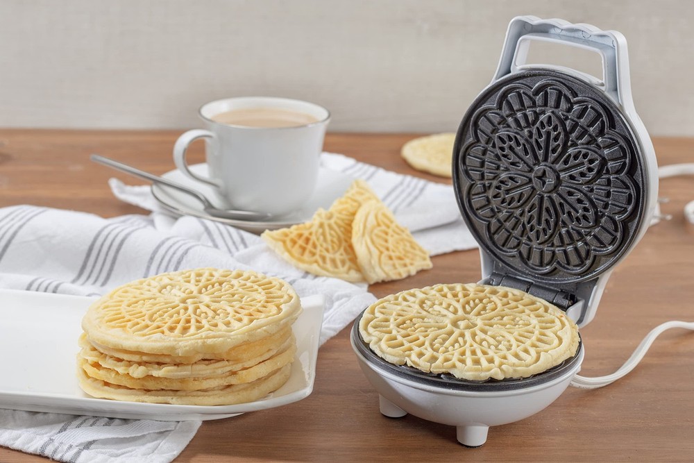 Mini Electric Holiday Pizzelle Maker- Makes 1 Personal Tiny Sized 4" Traditio...