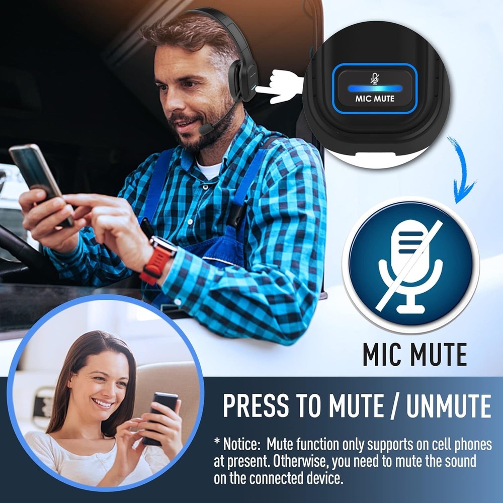 Wireless Headphone Blue Parrot Headset Bluetooth Truck Driver Noise Cancelling