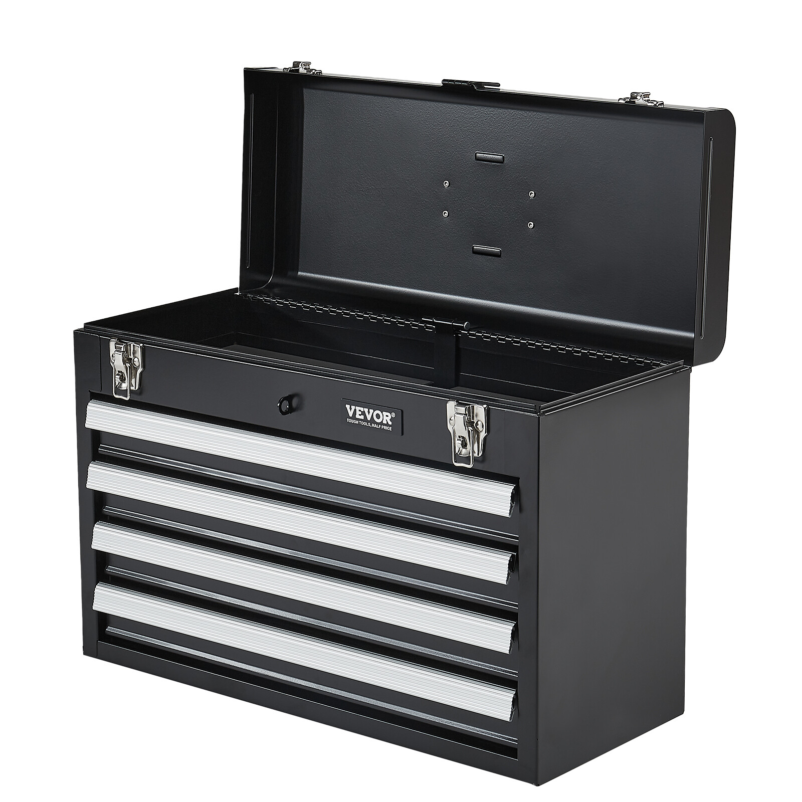 Tool Box 20.5-inch Portable Metal Tool Box with 4 Drawers Tool Organizer Black