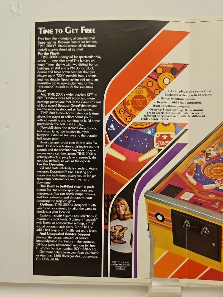 Atari Time 2000 Pinball Machine FLYER 1977 Ad Promo Insert Brochure Original