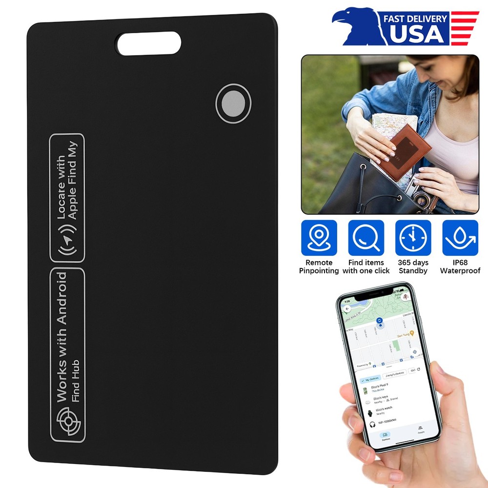 Slim Rechargeable Wallet Key Tracker Card Works with iPhone & Google Find My