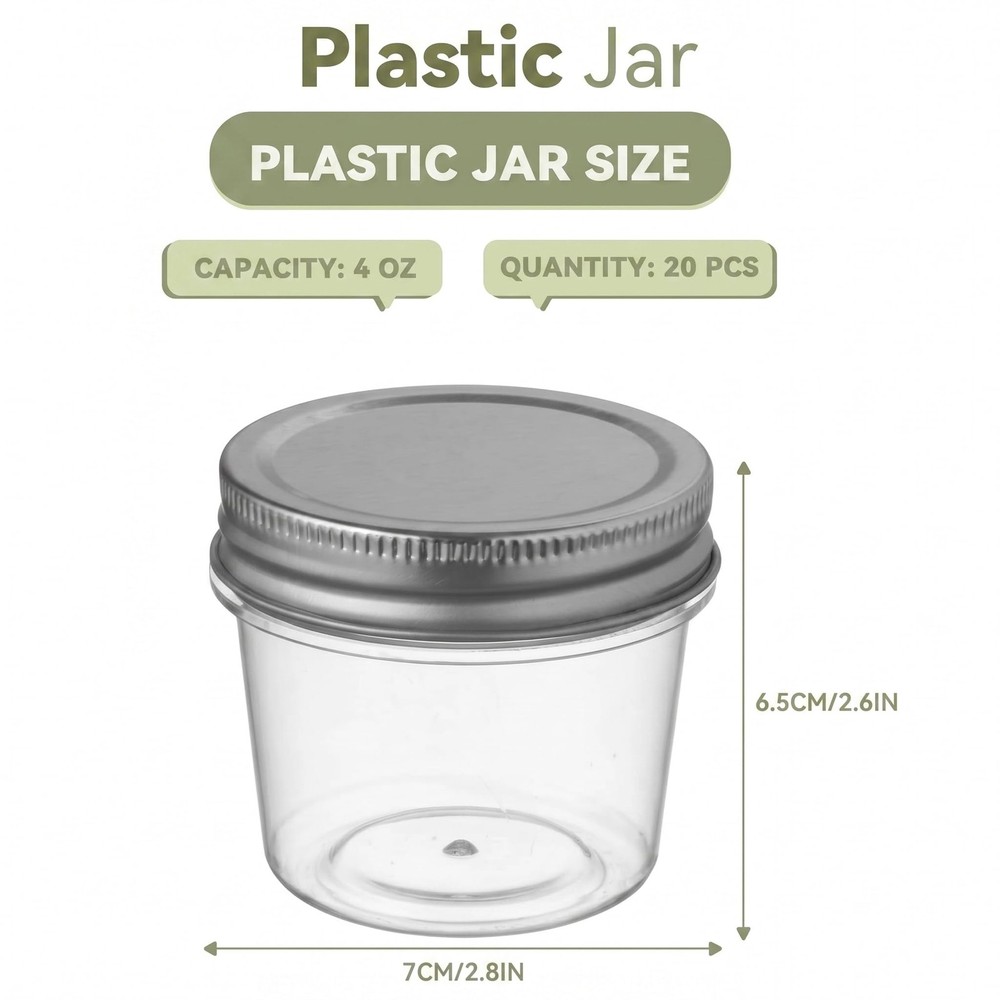 4 oz Small Plastic Jars with Lids, 20 Pack Mini Plastic Mason Jars with Lids ...
