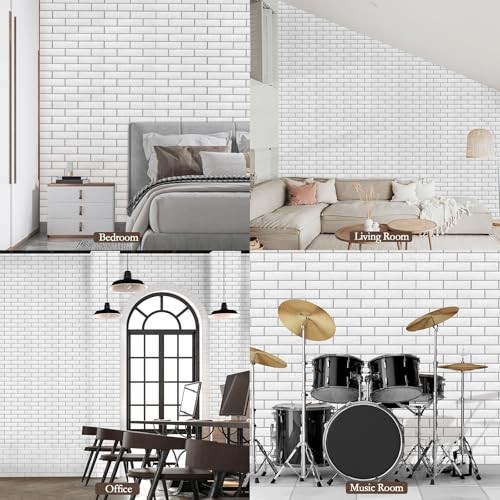12Pack Acoustic Panels, Self-Adhesive 3D Brick Pattern Sound Proof Panels White