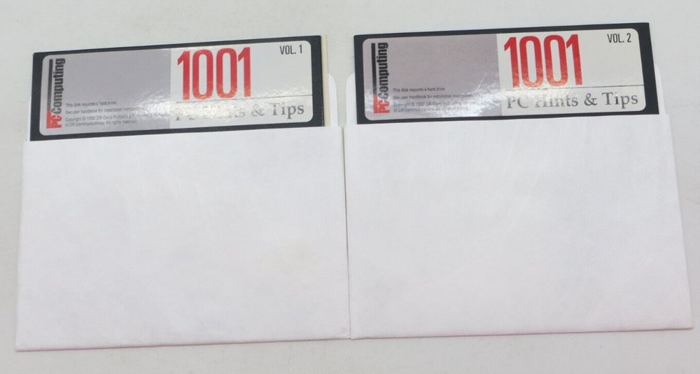 PC Computing 1001 PC Hints & Tips 5.25" Floppy Disks computer discs 1992