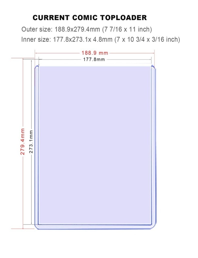 COMIC BOOK PROTECTOR CASE TOPLOADER 20 PACK WITH REMOVABLE FILM 7"x10.75"