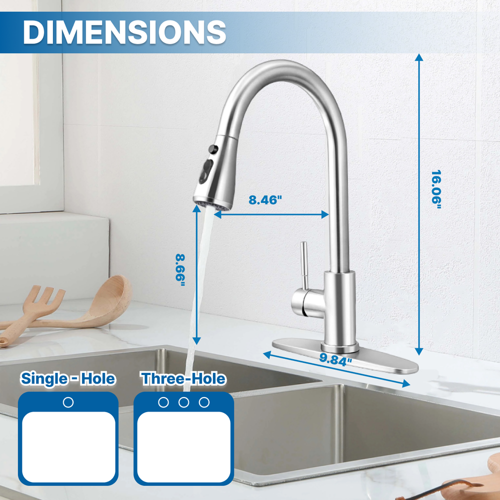 Commercial Kitchen Faucet Pull Down Sprayer Mixer Single Handle Stainless Steel