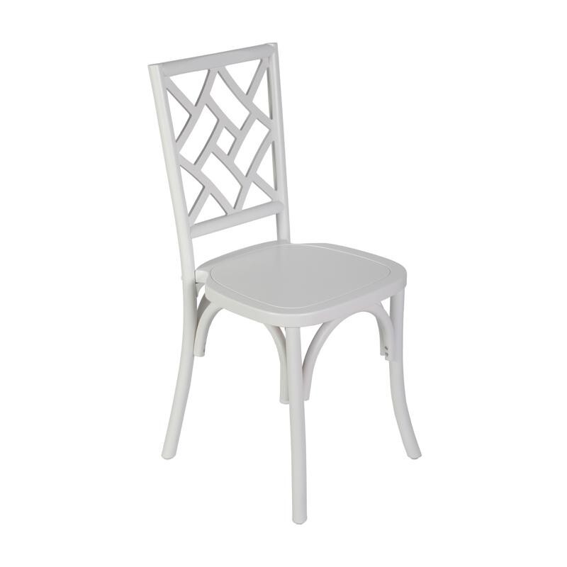 Bistro Style with Intricate Back White Wood Stackable Restaurant Dining Chair