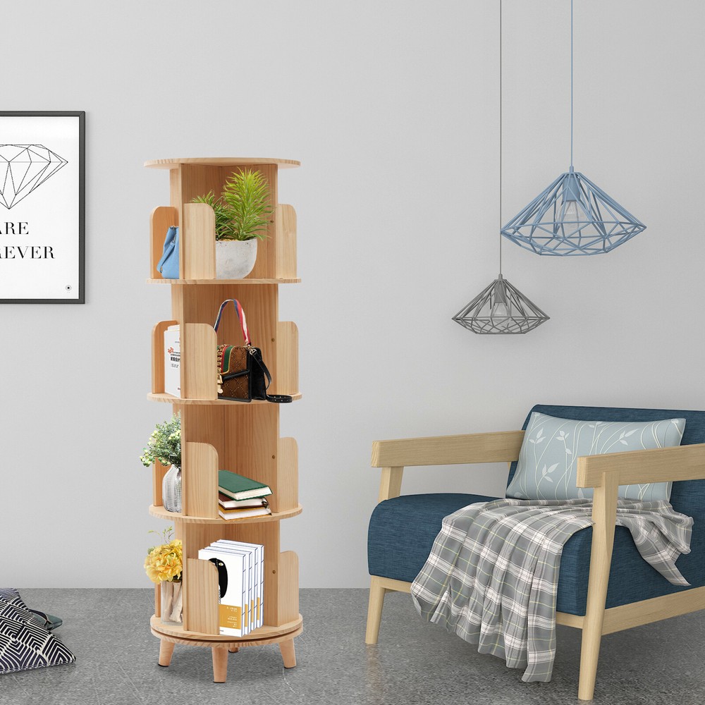 Freestanding Display Rack Stand 360° Rotating Bookshelf Bookcase Storage Shelf