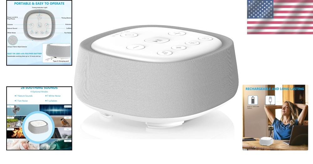 Portable Sound Machine for Home & Travel: 28 Relaxing Sounds & Timer Function
