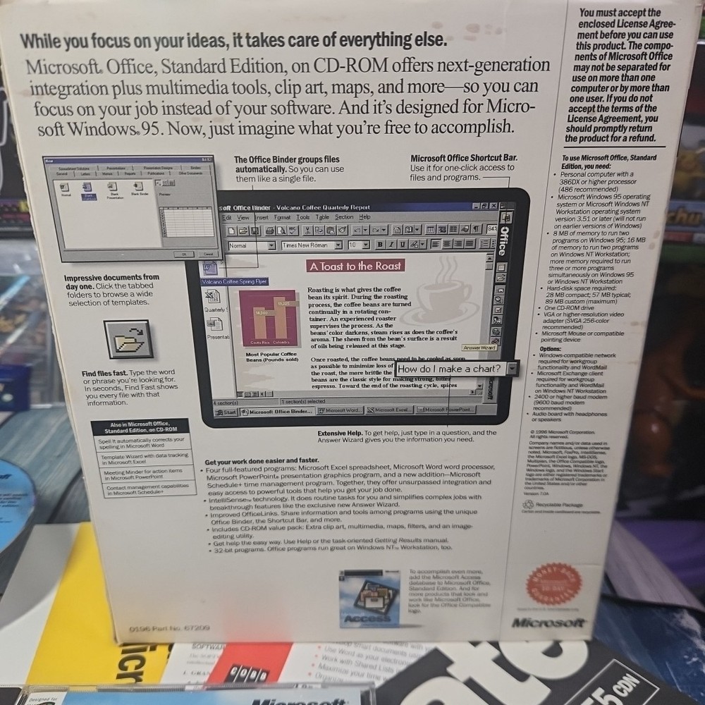 Vintage Microsoft Office Standard Edition for Windows 95 (CD-ROM & Book) VG+
