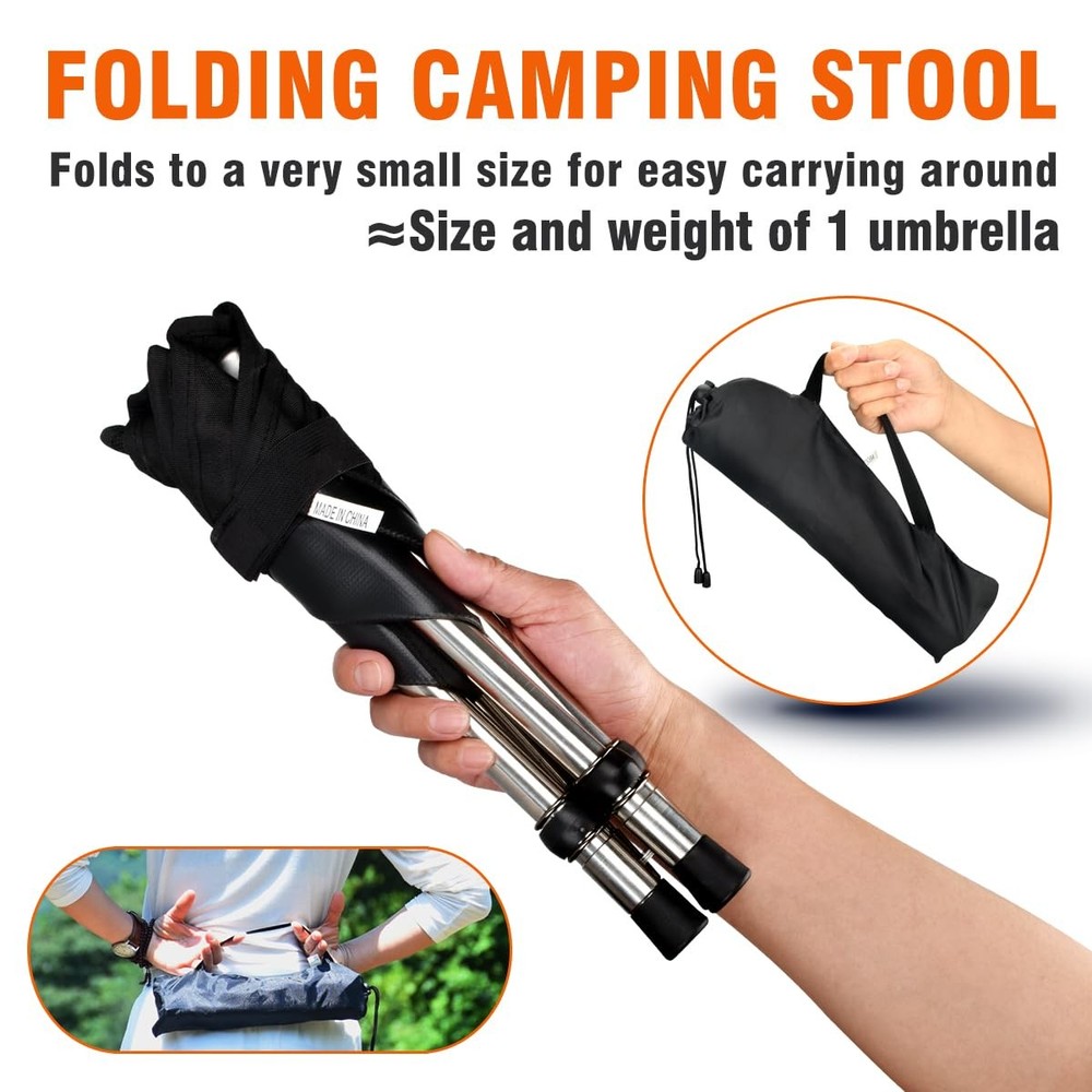 Folding Camping Stool 275 lbs Capacity Ultra-Light Waterproof Quick Setup