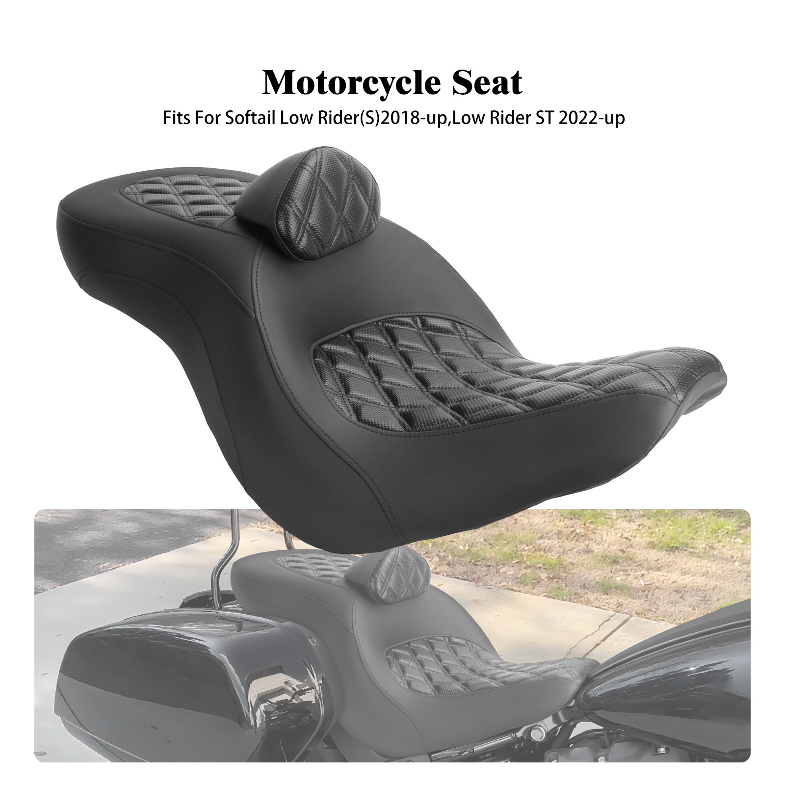 Diamond Driver Passenger Seat w/ Backrest For Harley Low Rider FXLRS 2018-2025