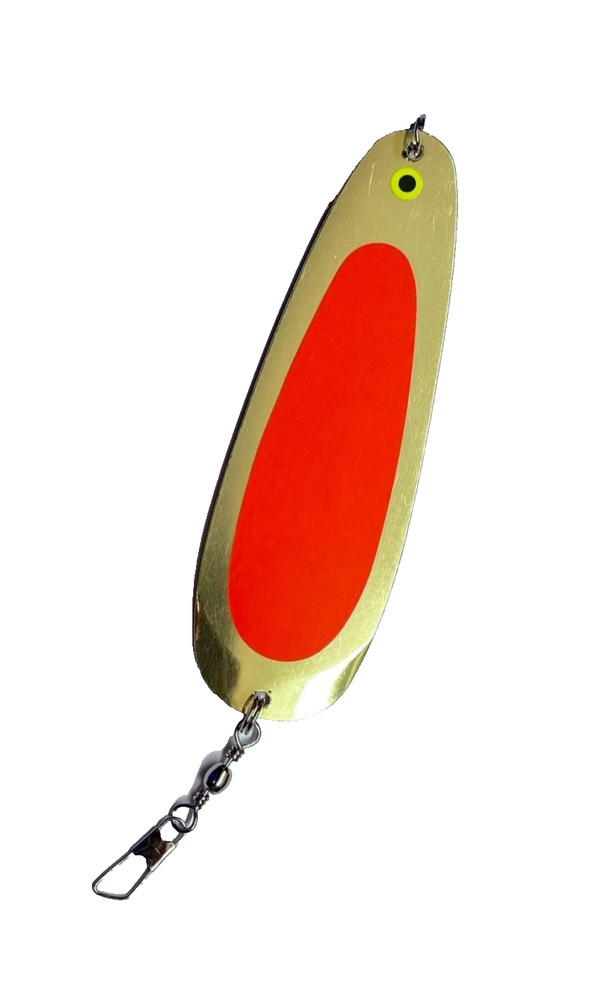 Kokanee Dodger: uv "FLO RED" / brass
