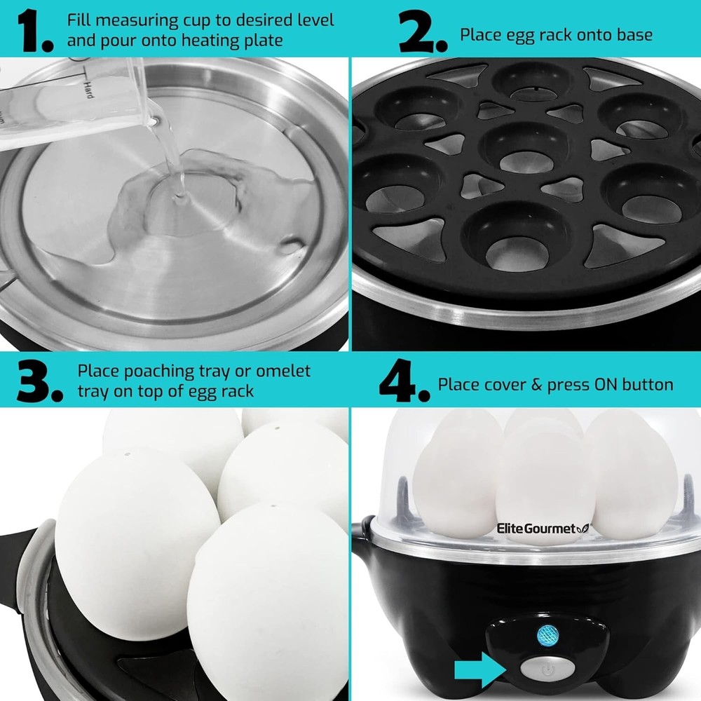 Compact and Versatile Egg Cooker: 7 Egg Capacity with Timer & 16 Recipe Booklet