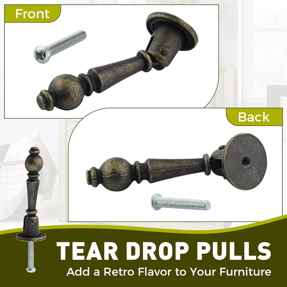 2 Pack Vintage Cabinet Pulls Knobs, Decorative Antique Bronze Pendant Pulls Hand
