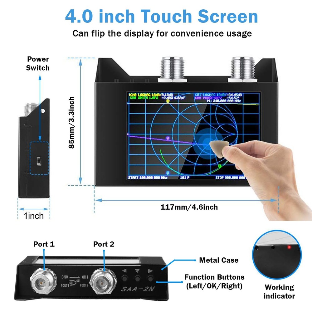 AURSINC NanoVNA SAA2N V2.2 Vector Network Analyzer, 50KHz3GHz 4" Touchscreen ...