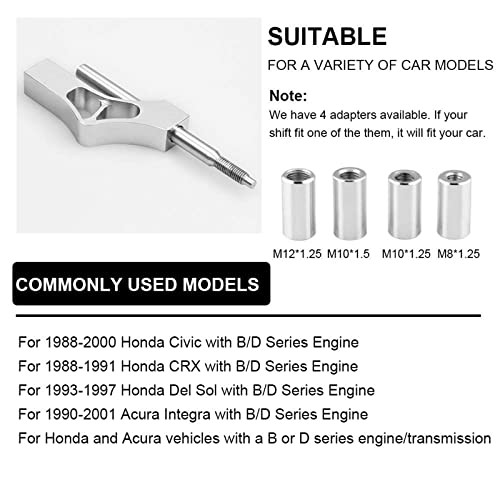 Adjustable Short Shift Extension Shifter Knob with Adapters Compatible Silver