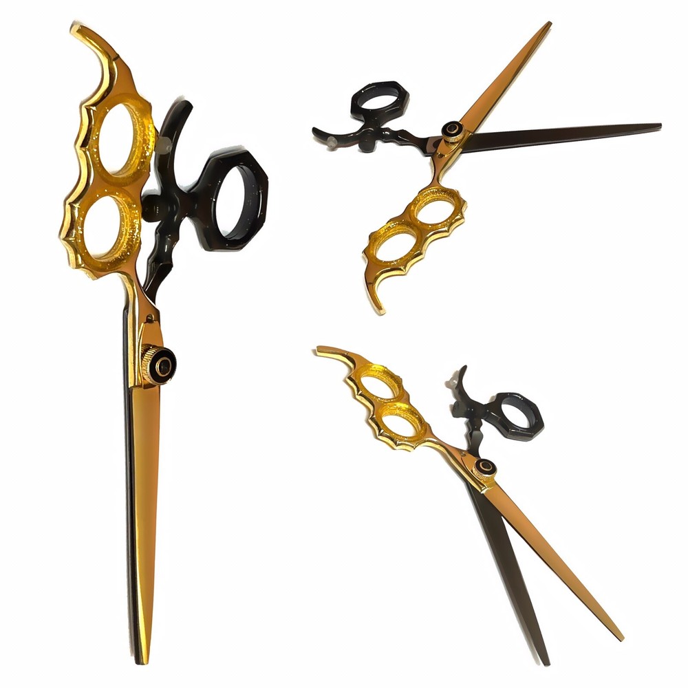 Sharp Long Blades Barber Shears Rotating Thumb Razor Edge Scissors Black & Gold