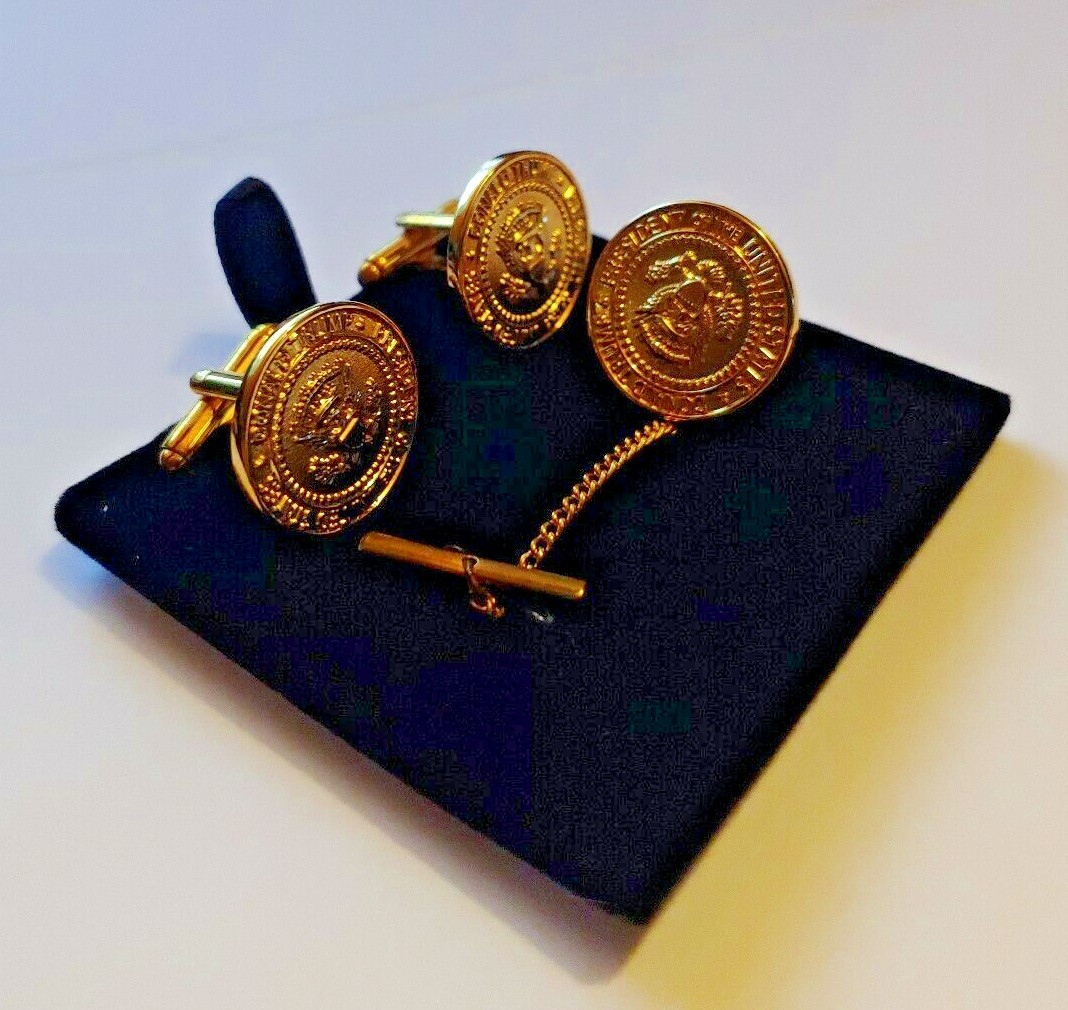 Donald Trump Presidential Cufflinks Tie Pin w/chain POTUS Cuff Links Novelty