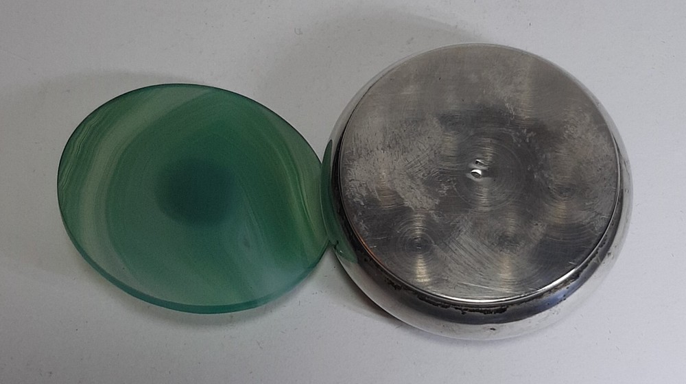 Small Round Box 925 Silver Solid Green Plastic Lid cm 6.5